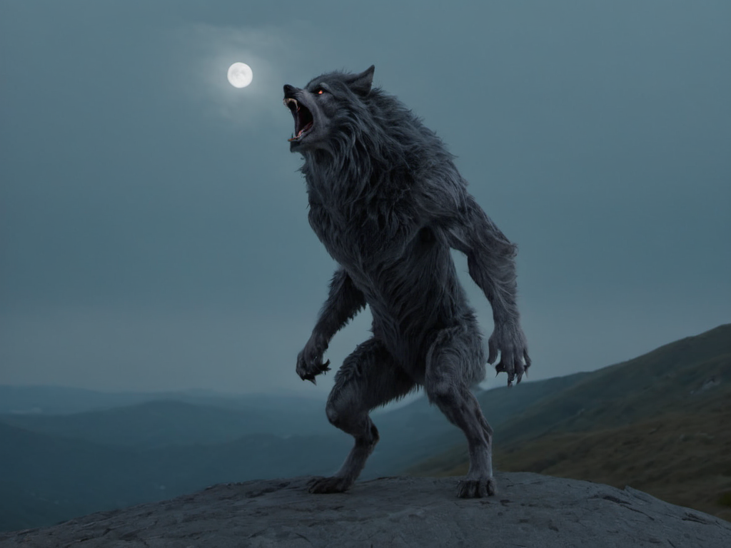 00081-1694116264-Standing majestically on a hill howling at the full moon, a cinematic shot with the Sony A7S III, a modern-werewolf distinguishe.png